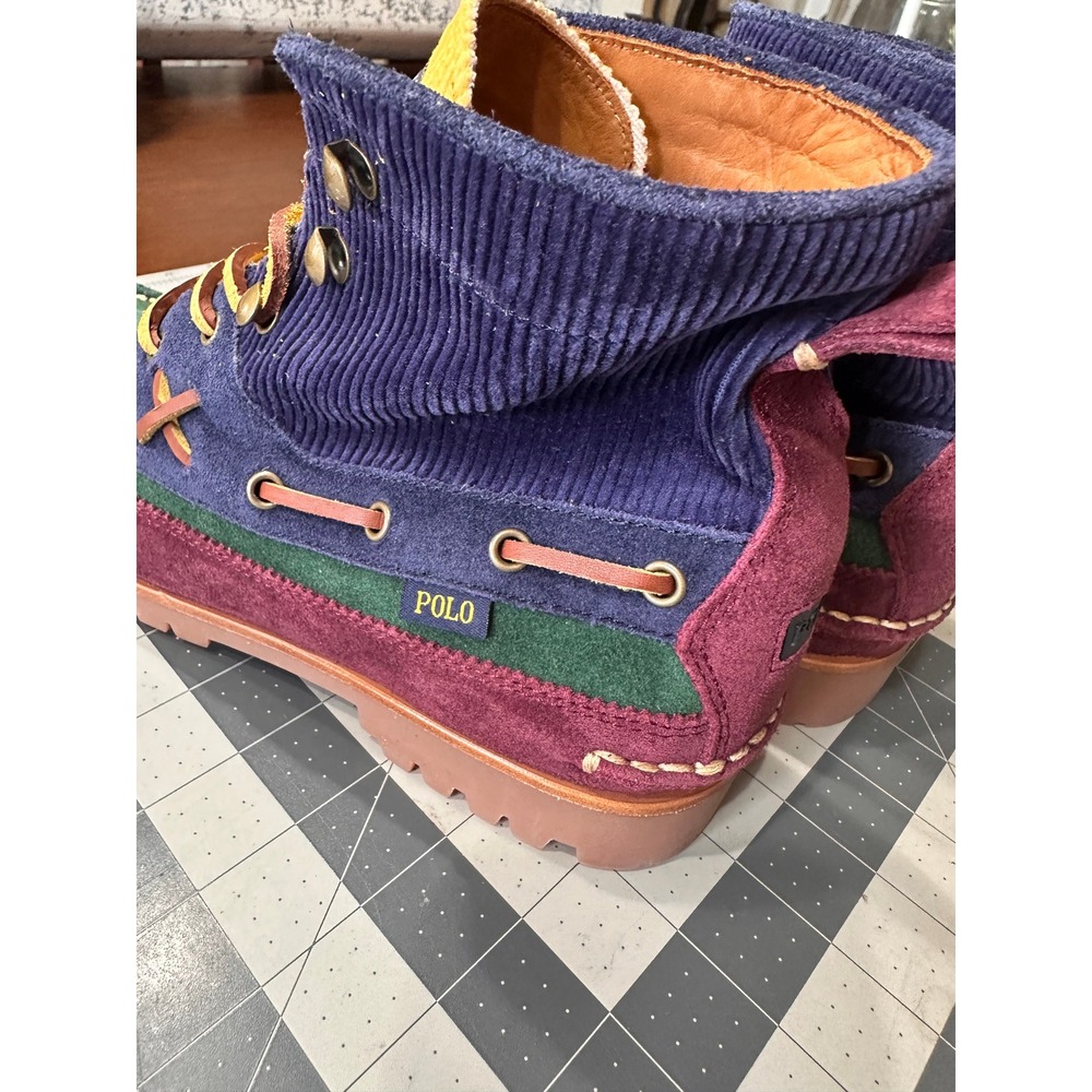 Polo Country Ralph Lauren NWOB SZ 9 Boots Multicolor Suede Corduroy Ranger - Picture 7 of 11